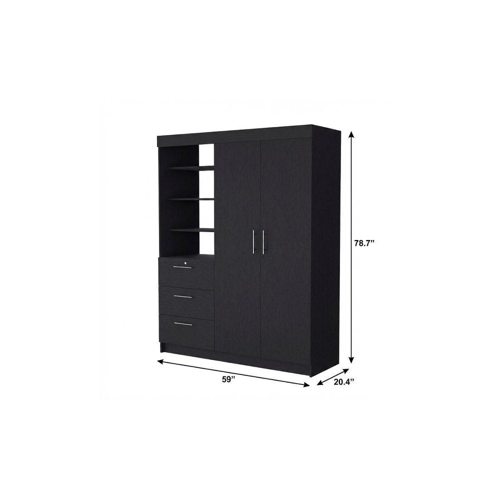 79" Black Wood And Metal Two Door Three Drawer Combo Dresser — view 2