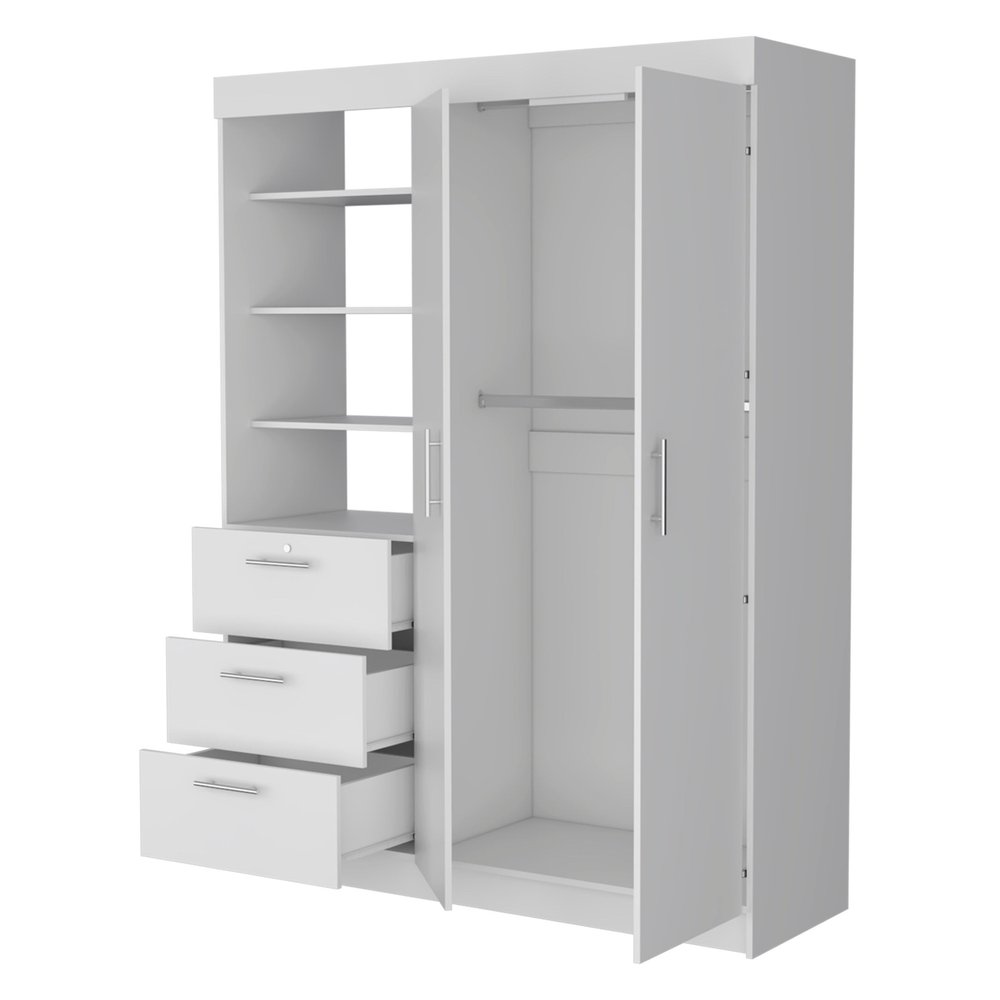 79" White Wood And Metal Two Door Three Drawer Combo Dresser