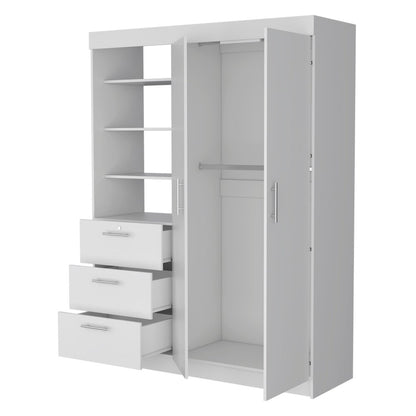 79" White Wood And Metal Two Door Three Drawer Combo Dresser