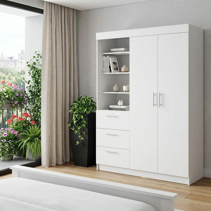 79" White Wood And Metal Two Door Three Drawer Combo Dresser