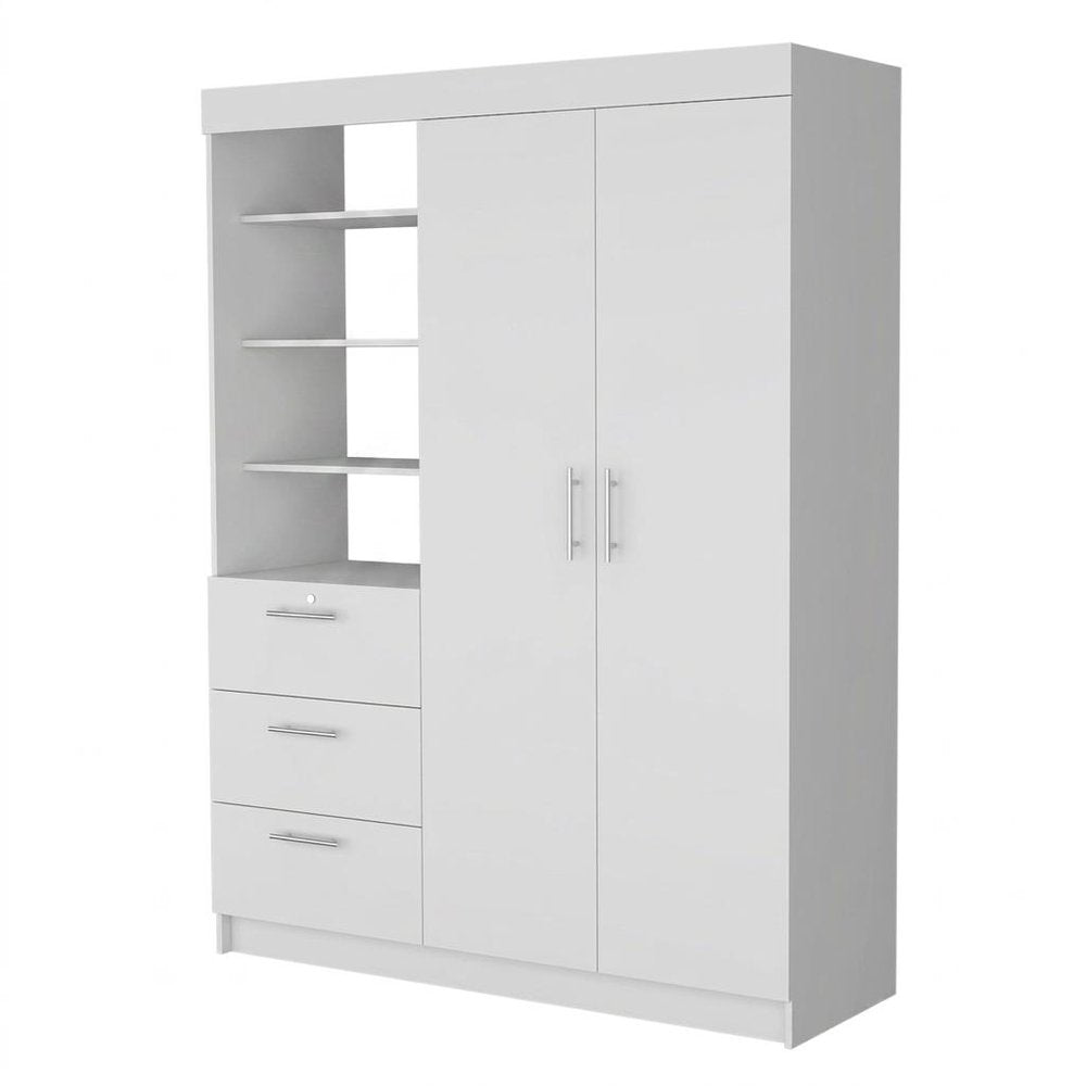 79" White Wood And Metal Two Door Three Drawer Combo Dresser — view 2