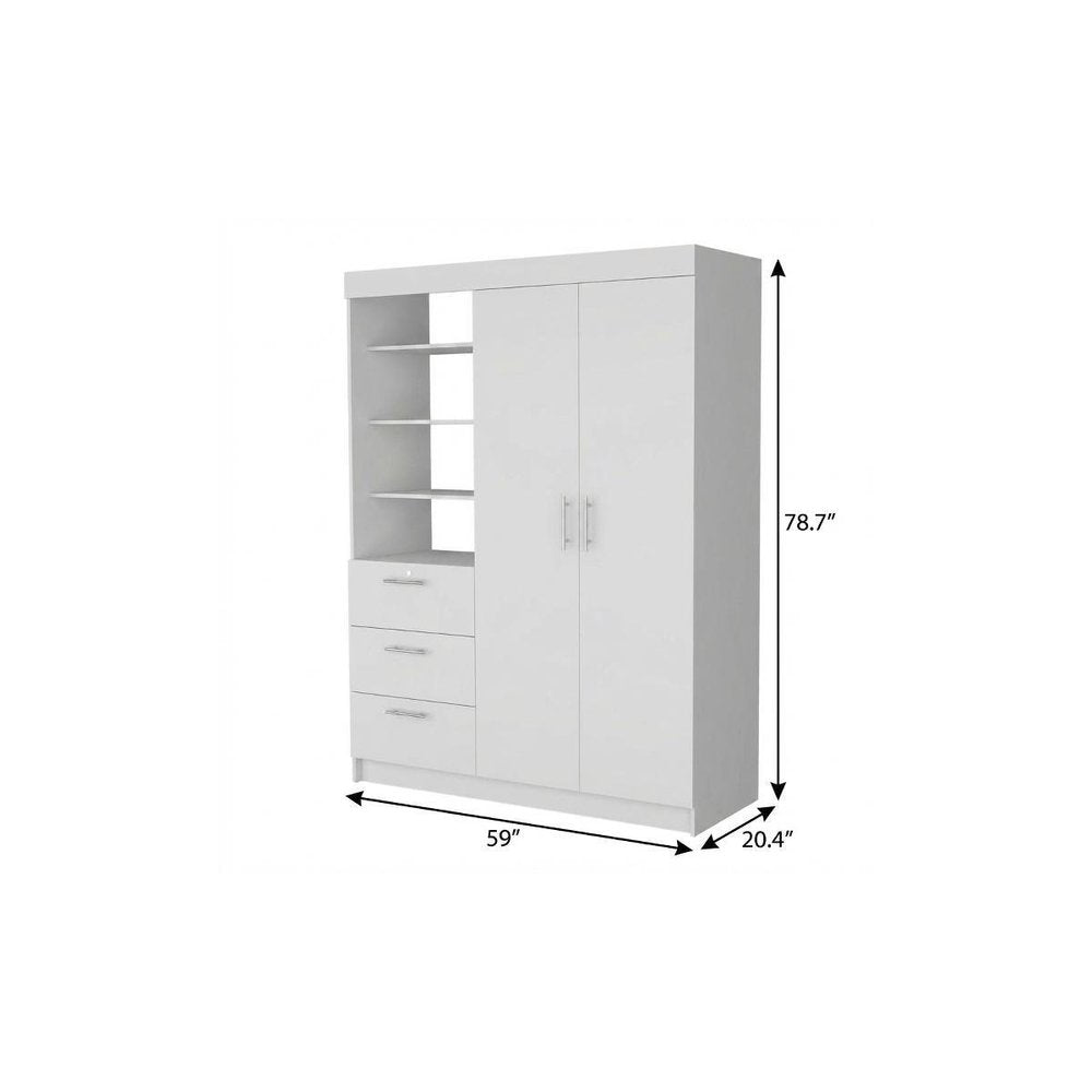 79" White Wood And Metal Two Door Three Drawer Combo Dresser