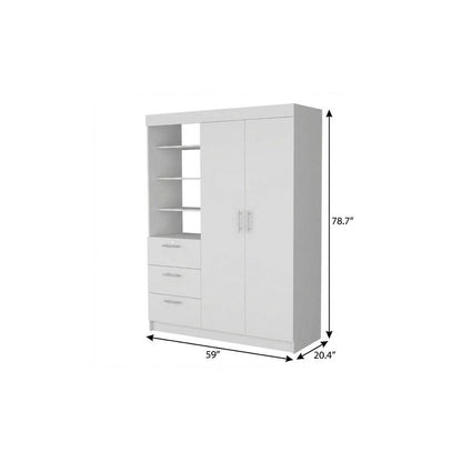 79" White Wood And Metal Two Door Three Drawer Combo Dresser