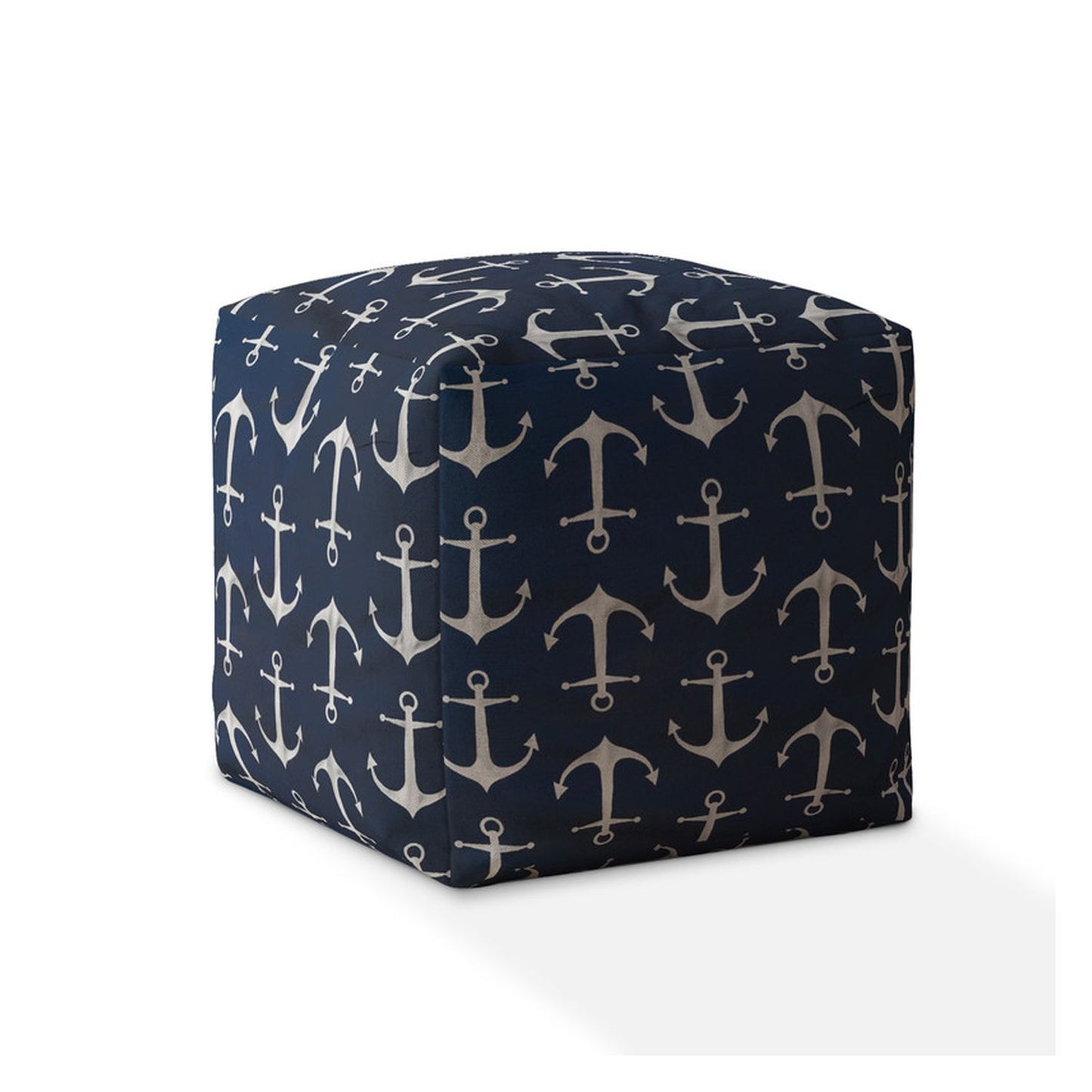 17" Blue and Gray Twill Anchor Pouf Ottoman