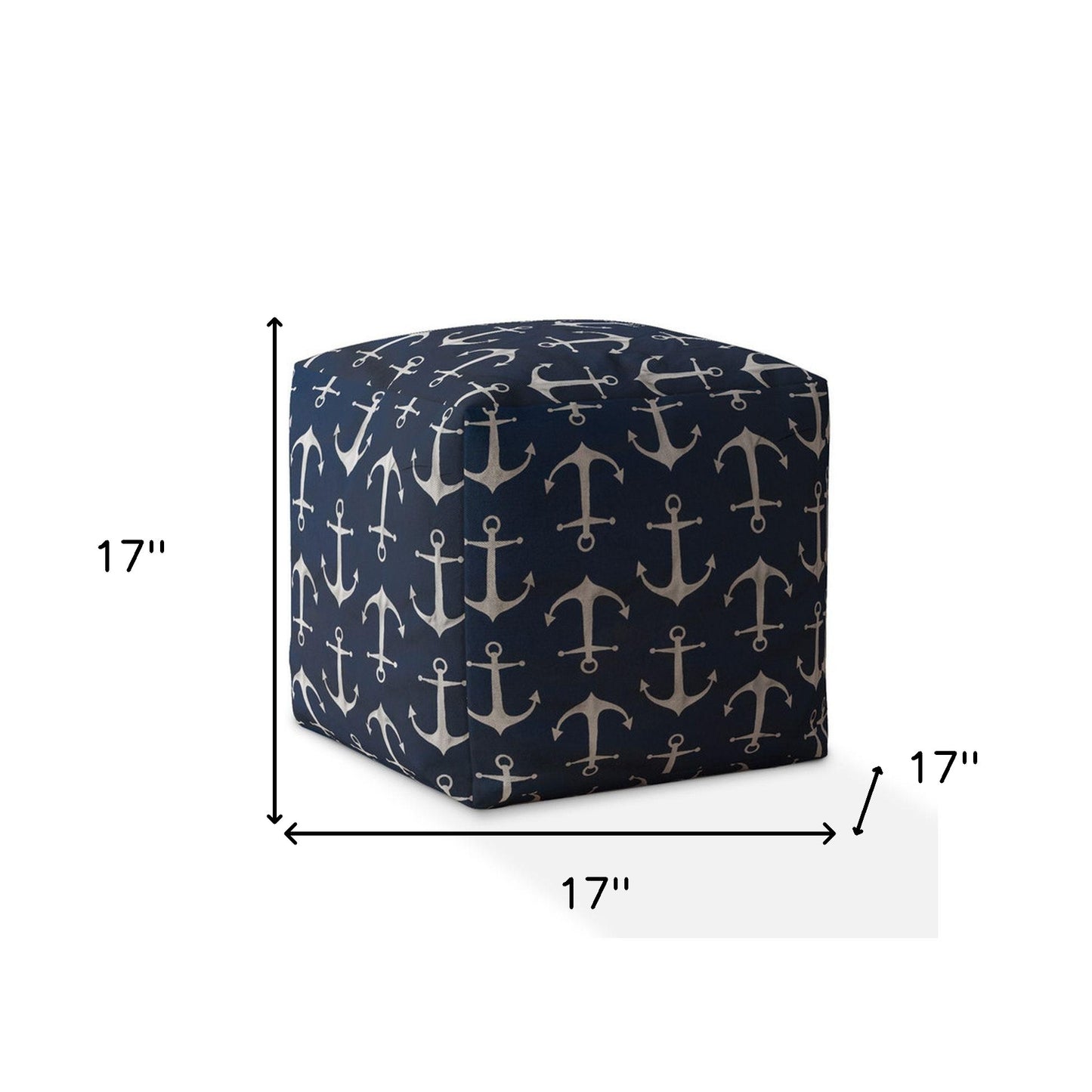 17" Blue and Gray Twill Anchor Pouf Ottoman