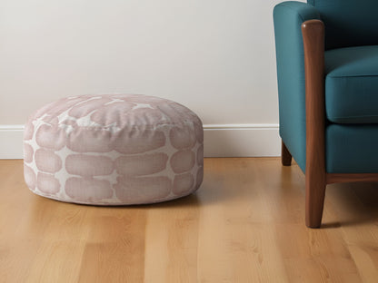 24" Pink and White Canvas Round Abstract Pouf Ottoman