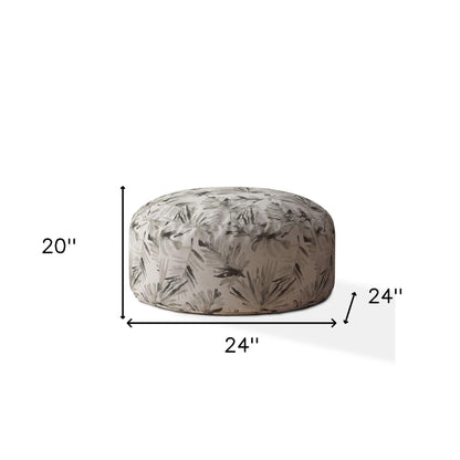 24" Beige Cotton Round Floral Pouf Ottoman