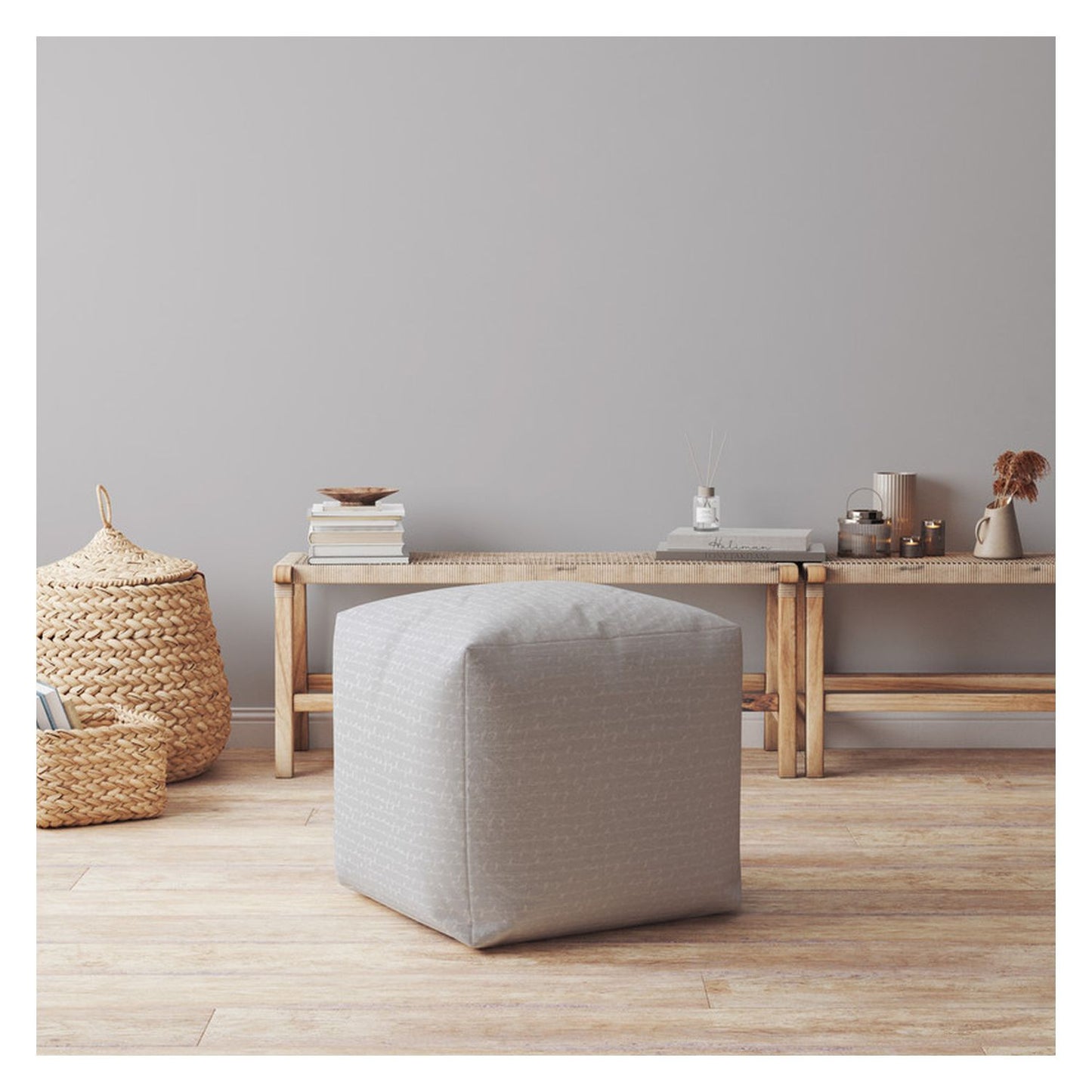 17" Gray Cotton Pouf Ottoman