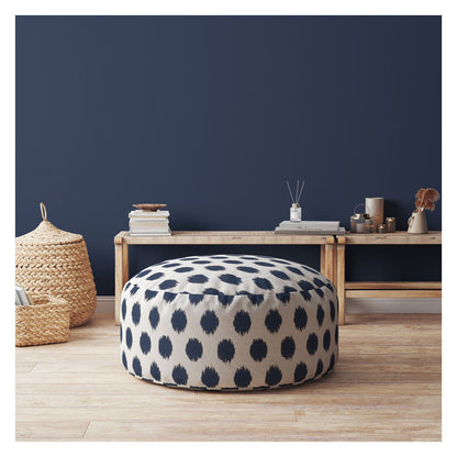 24" Blue and White Canvas Round Polka Dots Pouf Ottoman