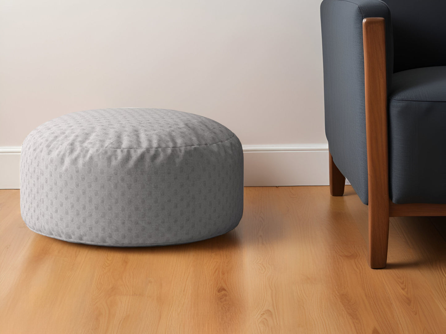 24" Gray Polyester Round Pouf Ottoman