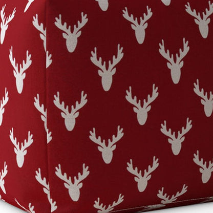 17" Red and White Cotton Stag Pouf Ottoman