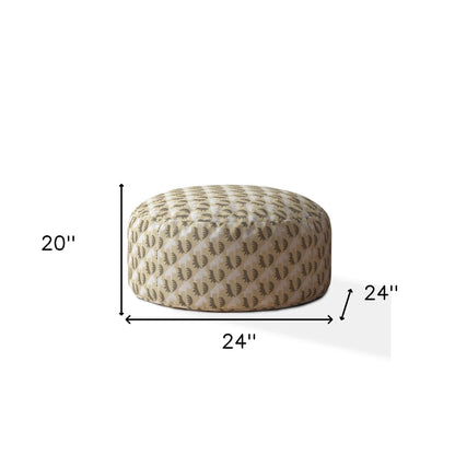 24" Beige Cotton Round Animal Print Pouf Ottoman