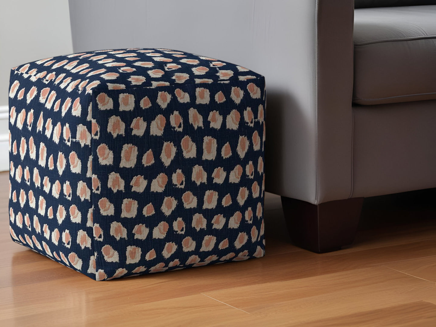 17" Blue Canvas Abstract Pouf Ottoman