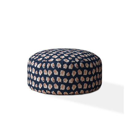 24" Blue Canvas Round Abstract Pouf Ottoman