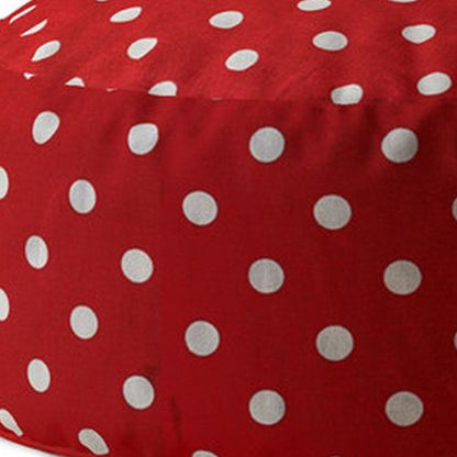 24" Red Cotton Round Polka Dots Pouf Ottoman