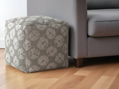 17" Gray Canvas Floral Pouf Ottoman