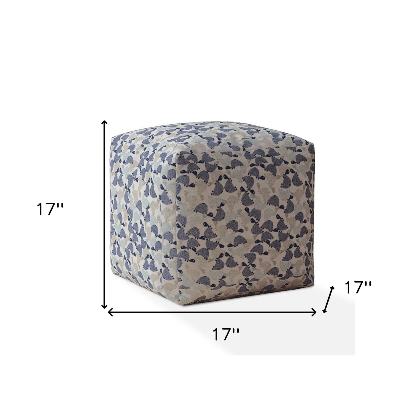 17" Beige Cotton Turtle Pouf Ottoman