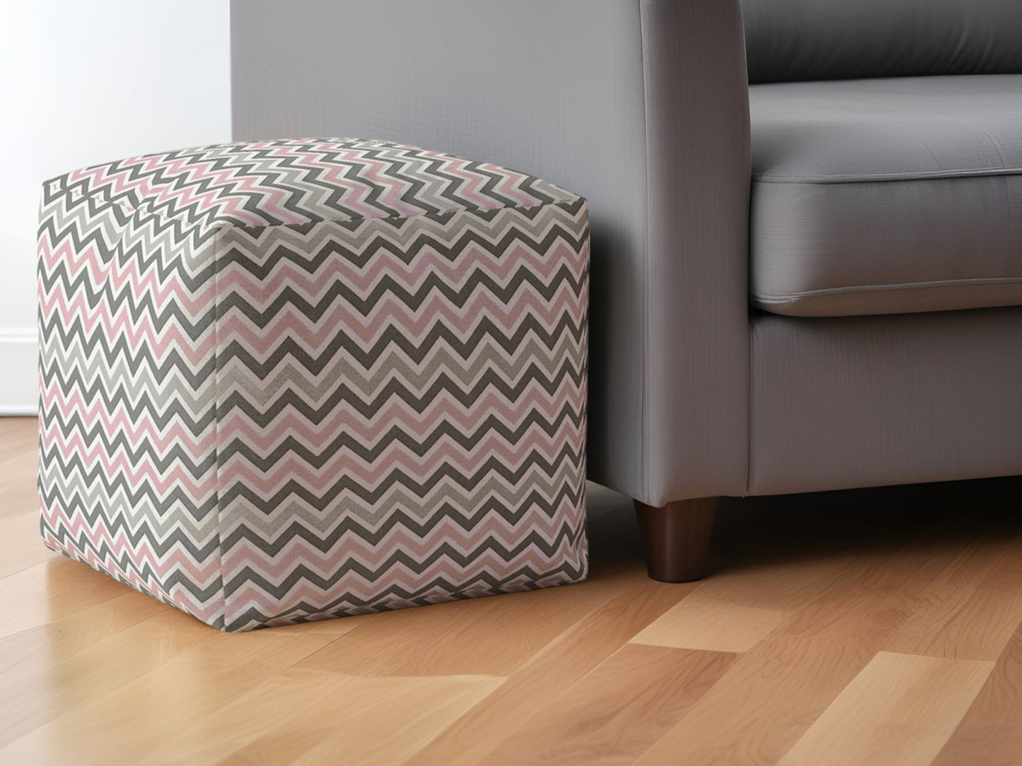 17" Gray Twill Chevron Pouf Ottoman