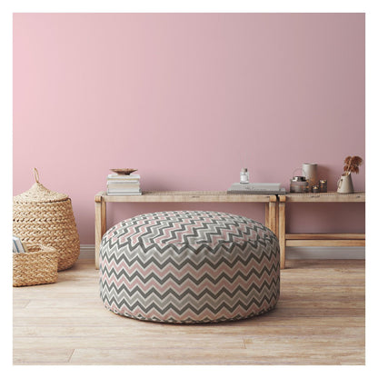 24" Gray Twill Round Chevron Pouf Ottoman