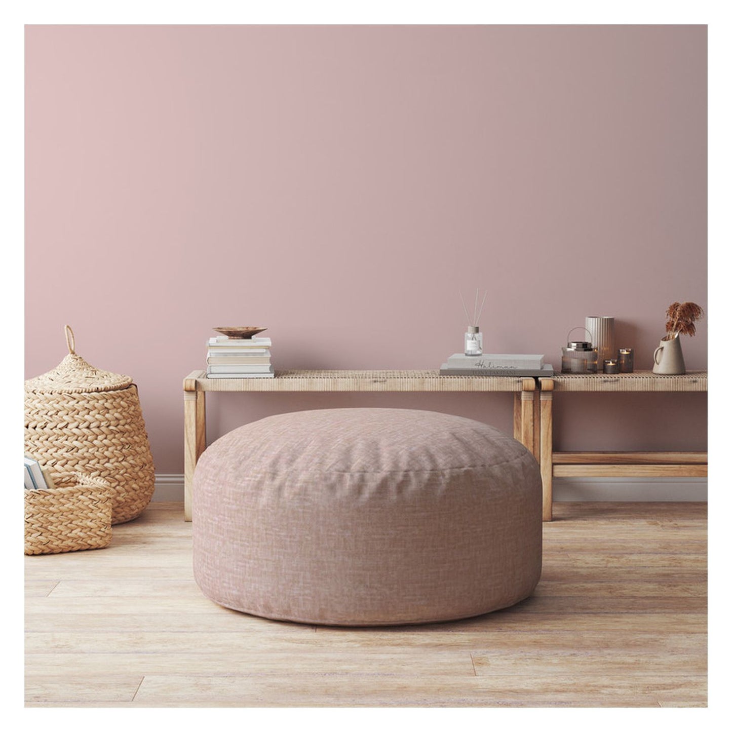 24" Pink Cotton Round Pouf Cover