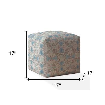 17" Blue Cotton Ikat Pouf Cover