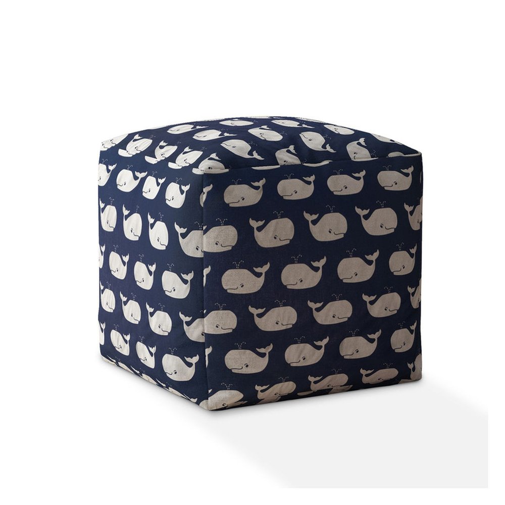 17" Blue Twill Whale Pouf Cover HomeRoots
