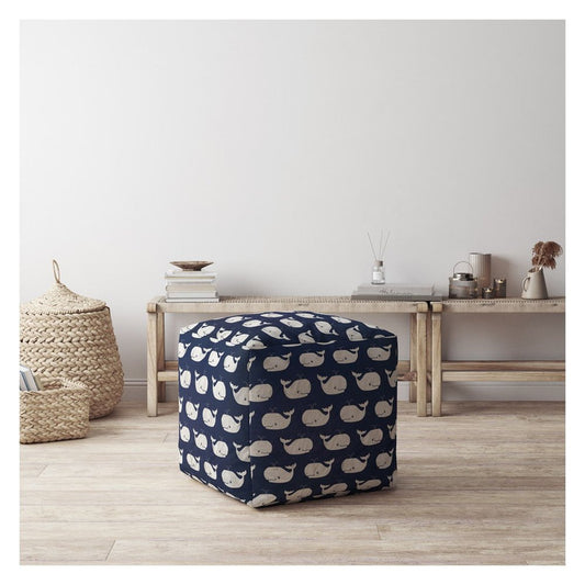 17" Blue Twill Whale Pouf Cover HomeRoots