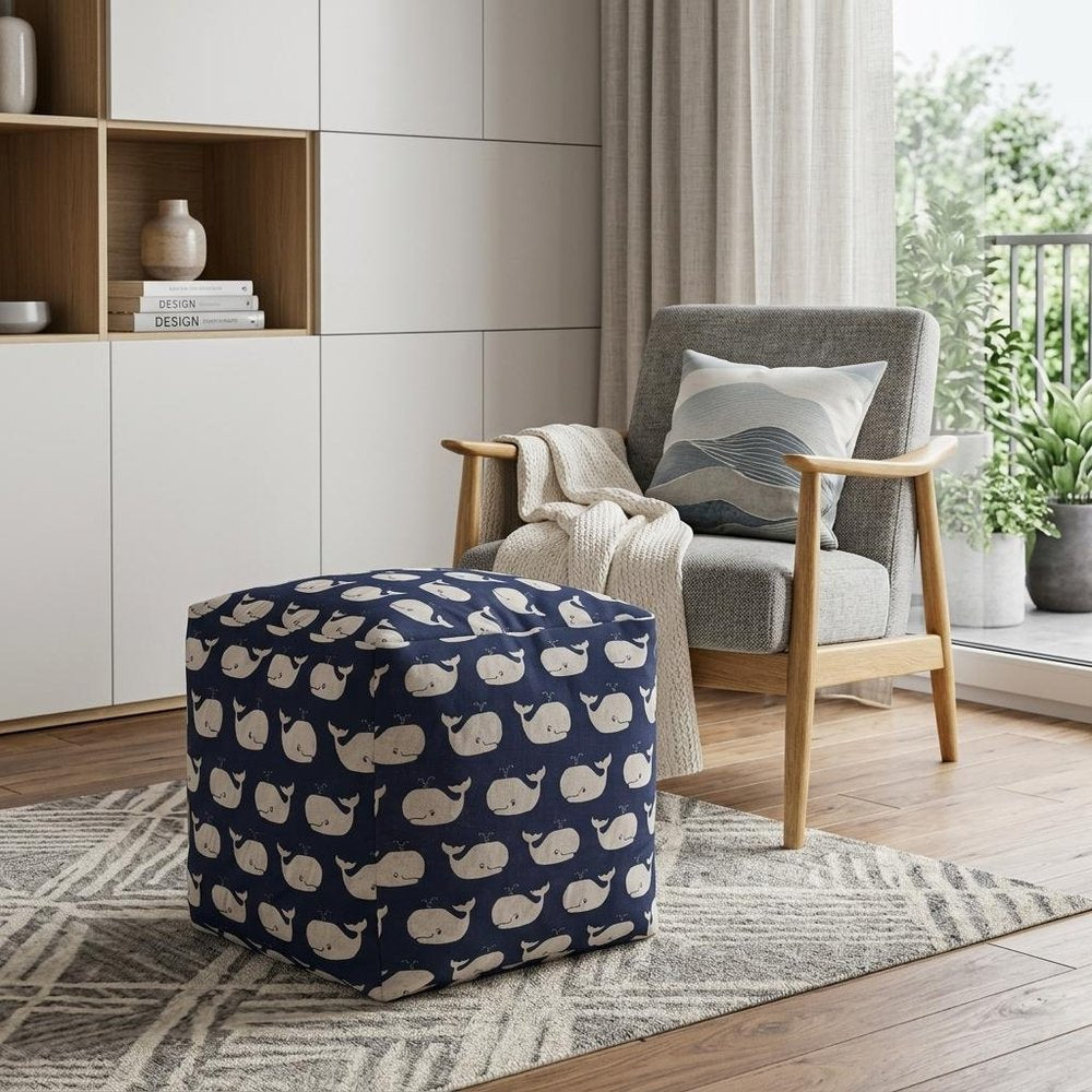 17" Blue Cotton Whale Pouf Cover HomeRoots