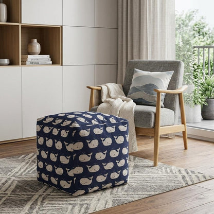 17" Blue Cotton Whale Pouf Cover HomeRoots