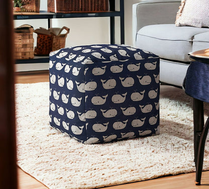 17" Blue Twill Whale Pouf Cover HomeRoots