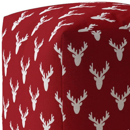 17" Red And White Cotton Stag Pouf Cover