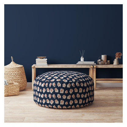 24" Blue Canvas Round Abstract Pouf Cover