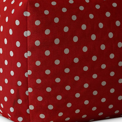 17" Red And White Cotton Polka Dots Pouf Cover