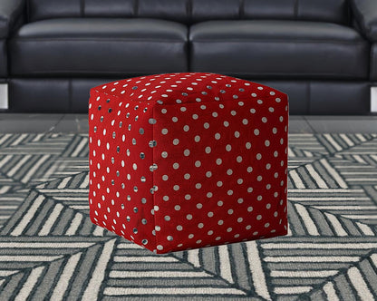 17" Red And White Cotton Polka Dots Pouf Cover