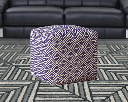 17" Purple And White Cotton Abstract Pouf Cover