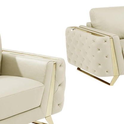 Three Piece Indoor Beige Italian Leather Six Person Seating Set HomeRoots