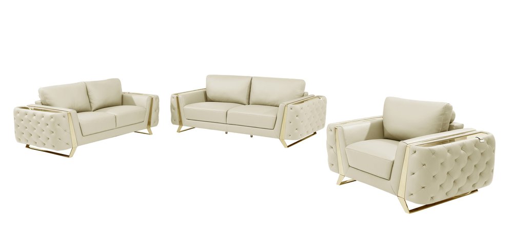 Three Piece Indoor Beige Italian Leather Six Person Seating Set HomeRoots