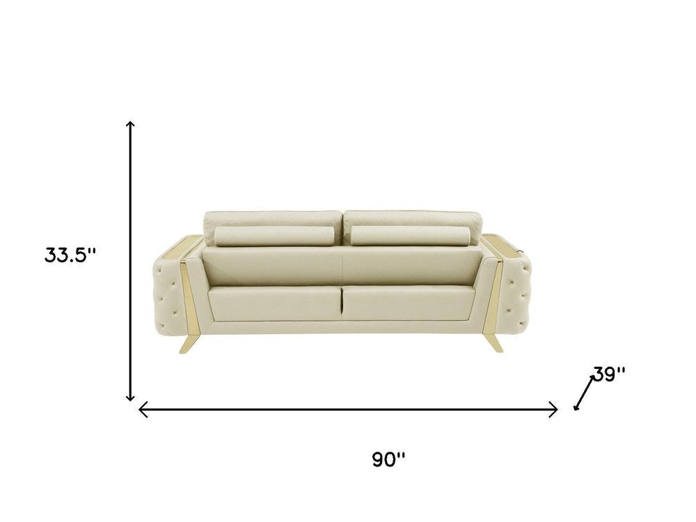 Three Piece Indoor Beige Italian Leather Six Person Seating Set HomeRoots