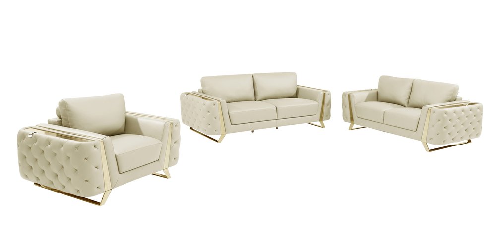 Three Piece Indoor Beige Italian Leather Six Person Seating Set HomeRoots