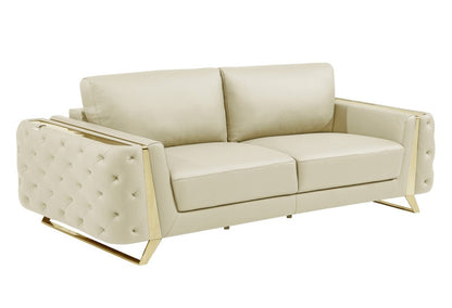 Three Piece Indoor Beige Italian Leather Six Person Seating Set HomeRoots