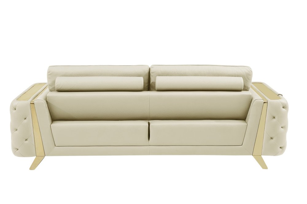 Three Piece Indoor Beige Italian Leather Six Person Seating Set HomeRoots