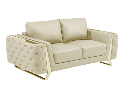 Three Piece Indoor Beige Italian Leather Six Person Seating Set HomeRoots