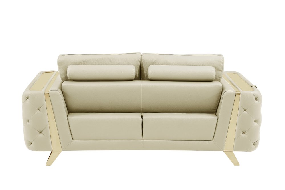 Three Piece Indoor Beige Italian Leather Six Person Seating Set HomeRoots
