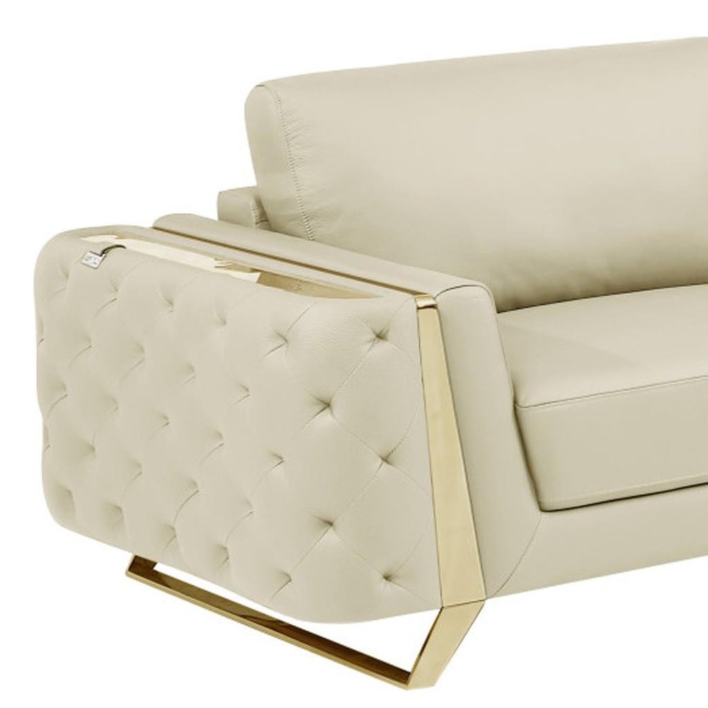 Two Piece Indoor Beige Italian Leather Five Person Seating Set HomeRoots