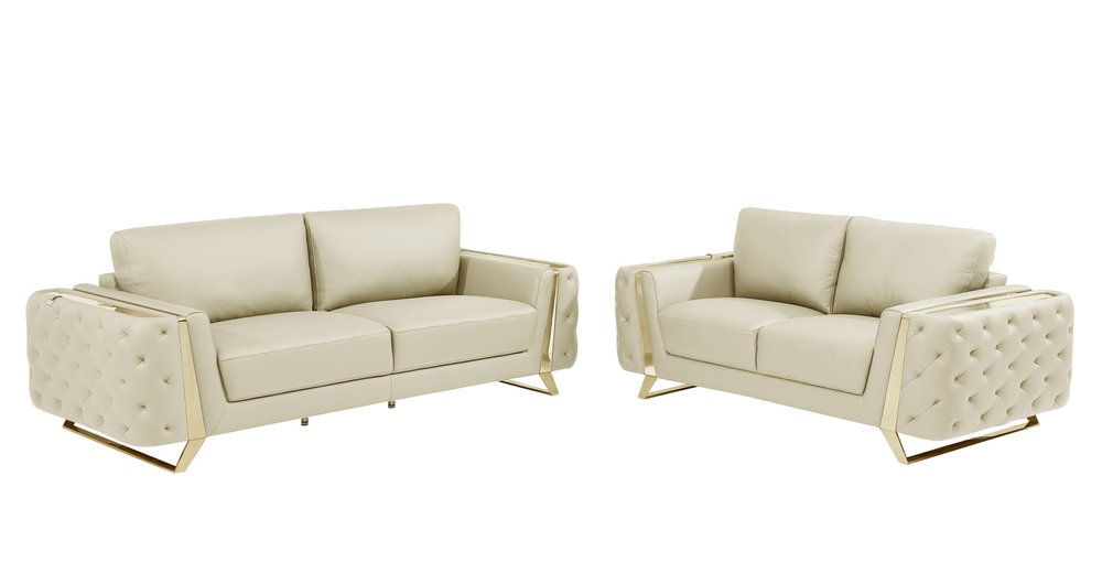 Two Piece Indoor Beige Italian Leather Five Person Seating Set HomeRoots