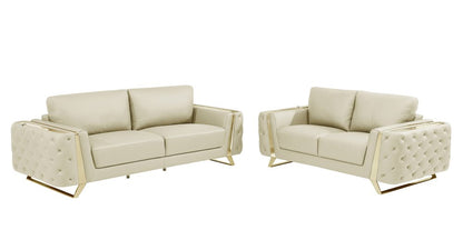 Two Piece Indoor Beige Italian Leather Five Person Seating Set HomeRoots