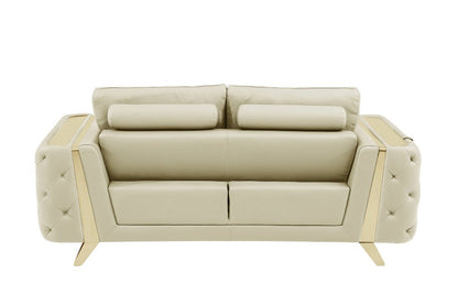 Two Piece Indoor Beige Italian Leather Five Person Seating Set HomeRoots