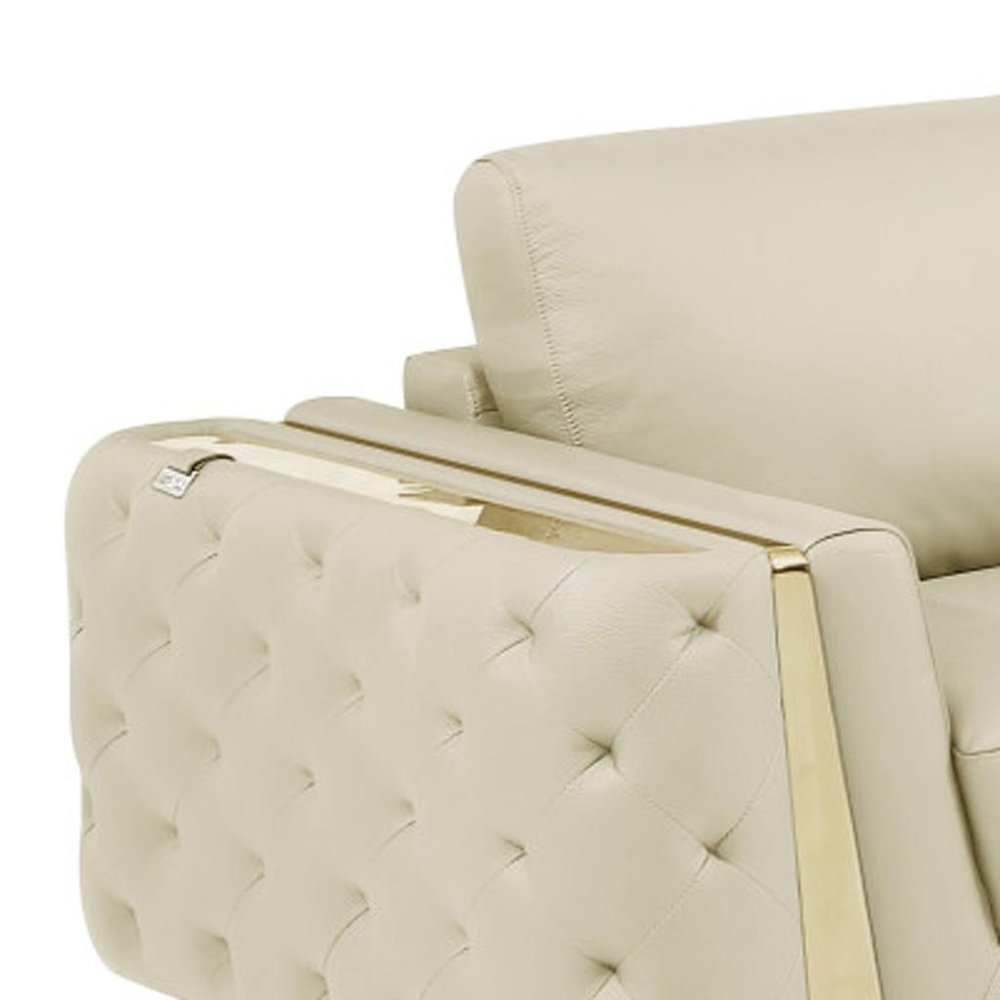 Two Piece Indoor Beige Italian Leather Five Person Seating Set HomeRoots
