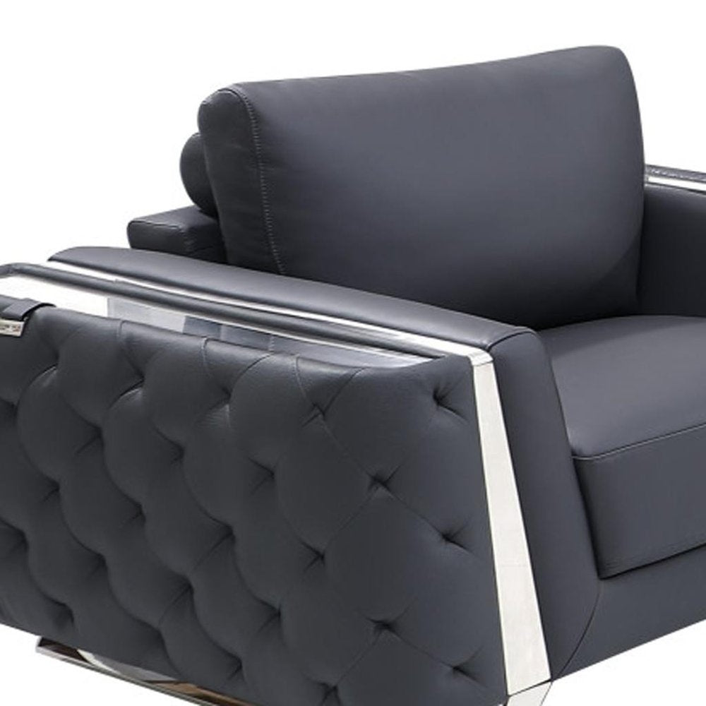 Three Piece Indoor Dark Gray Italian Leather Six Person Seating Set HomeRoots