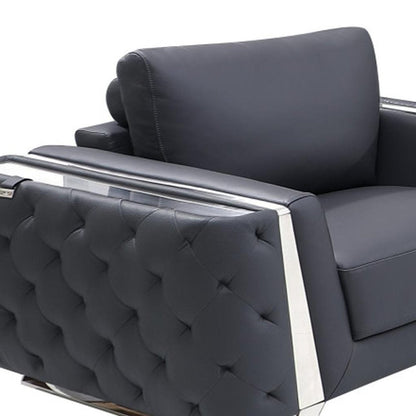 Three Piece Indoor Dark Gray Italian Leather Six Person Seating Set HomeRoots